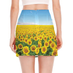 Sunflower Field Print Side Slit Mini Skirt