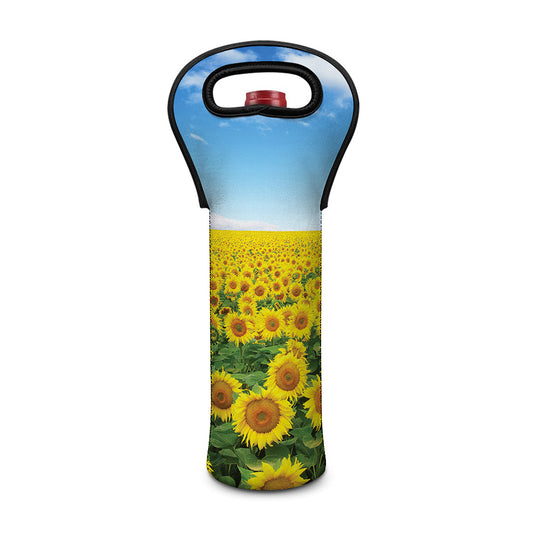 Sunflower Field Print Single Neoprene Wine Tote