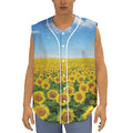 Sunflower Field Print Sleeveless Baseball Jersey