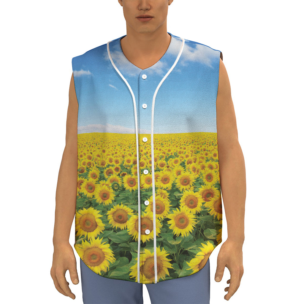 Sunflower Field Print Sleeveless Baseball Jersey