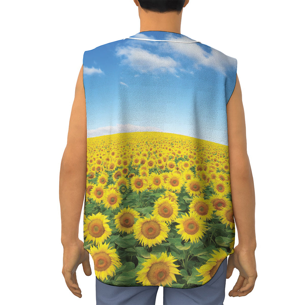 Sunflower Field Print Sleeveless Baseball Jersey