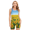 Sunflower Field Print Sleeveless One Piece Swimsuit