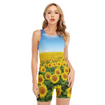 Sunflower Field Print Sleeveless One Piece Swimsuit