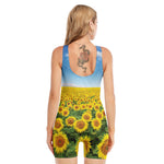 Sunflower Field Print Sleeveless One Piece Swimsuit