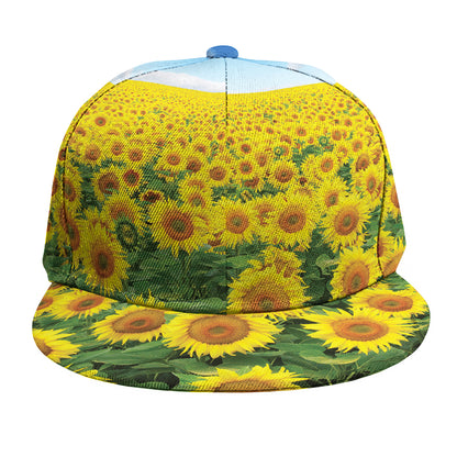 Sunflower Field Print Snapback Cap