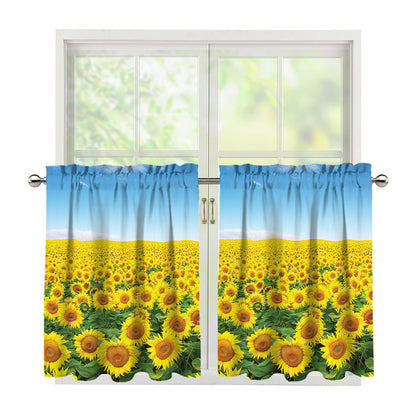 Sunflower Field Print Tier Curtains