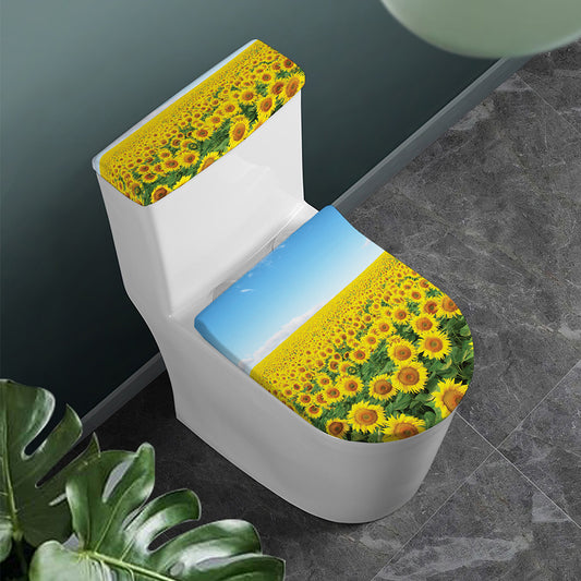Sunflower Field Print Toilet Lid And Tank Cover Set