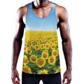 Sunflower Field Print Men's Workout Tank Top