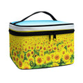 Sunflower Field Print Travel Makeup Bag