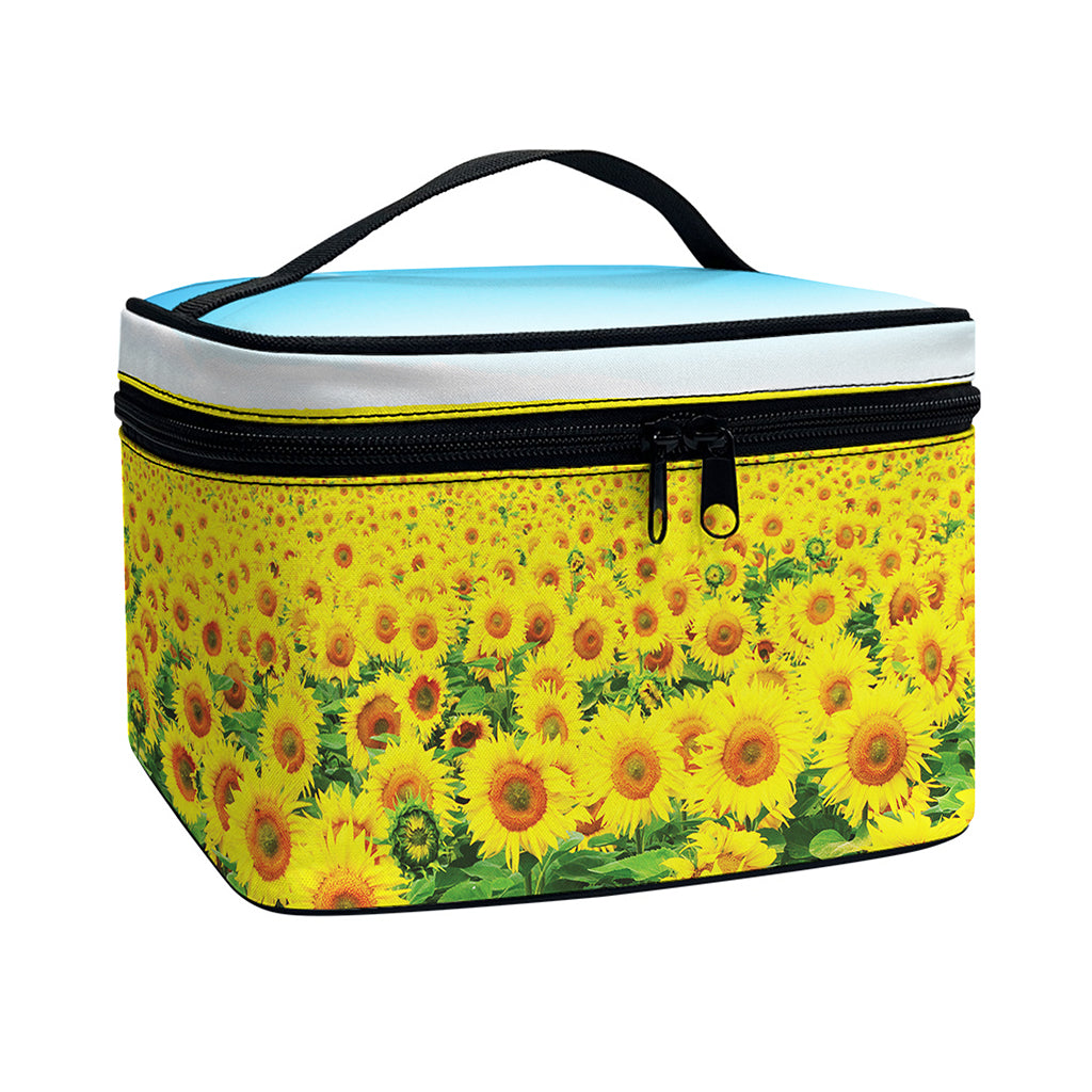 Sunflower Field Print Travel Makeup Bag