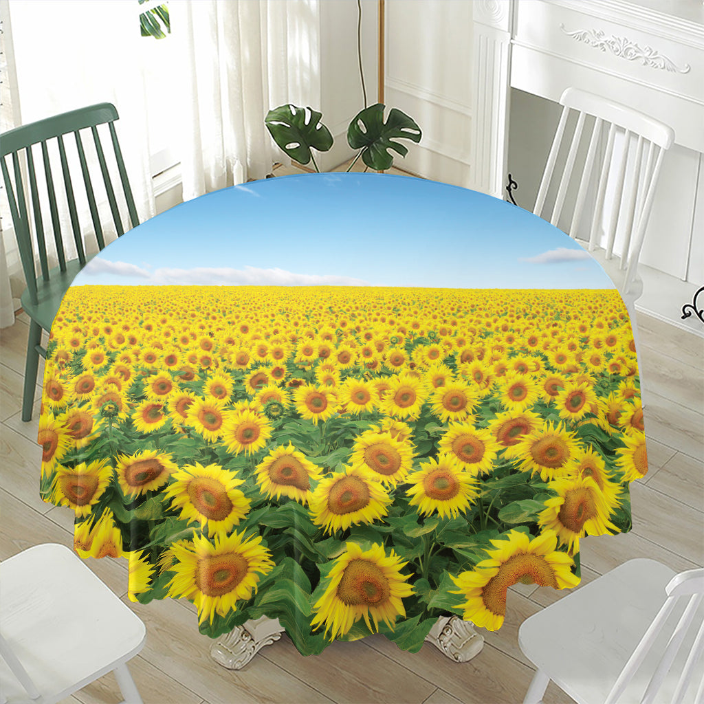 Sunflower Field Print Waterproof Round Tablecloth
