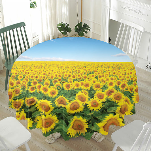 Sunflower Field Print Waterproof Round Tablecloth