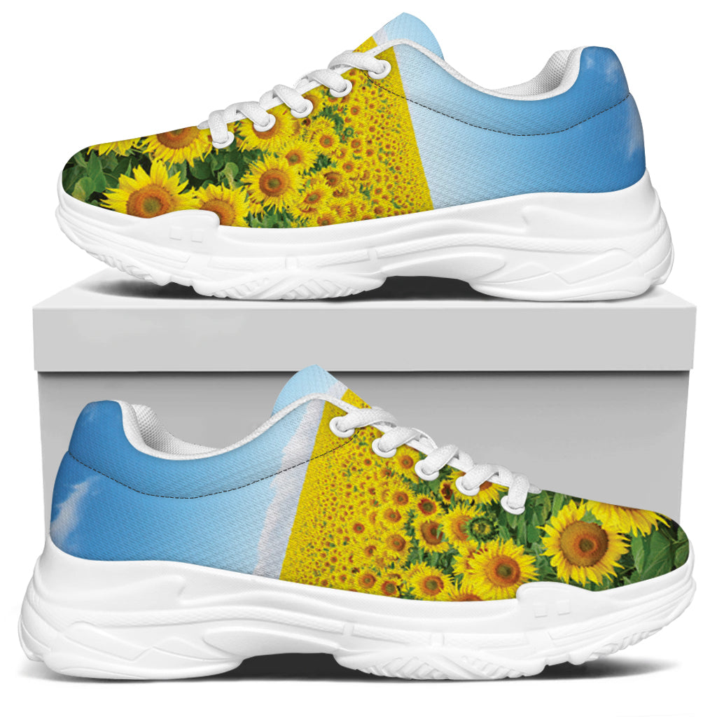 Sunflower Field Print White Chunky Shoes