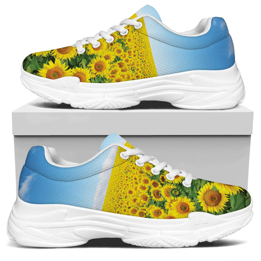 Sunflower Field Print White Chunky Shoes