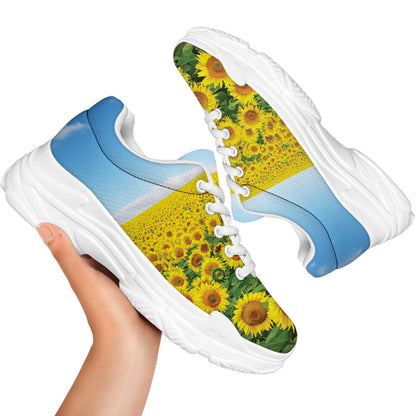 Sunflower Field Print White Chunky Shoes