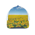 Sunflower Field Print White Mesh Trucker Hat
