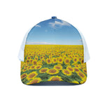 Sunflower Field Print White Mesh Trucker Cap