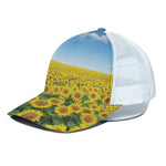 Sunflower Field Print White Mesh Trucker Cap