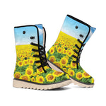 Sunflower Field Print Winter Boots