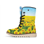 Sunflower Field Print Winter Boots
