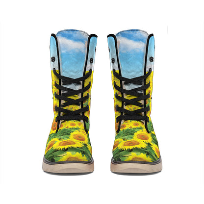 Sunflower Field Print Winter Boots