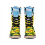 Sunflower Field Print Winter Boots