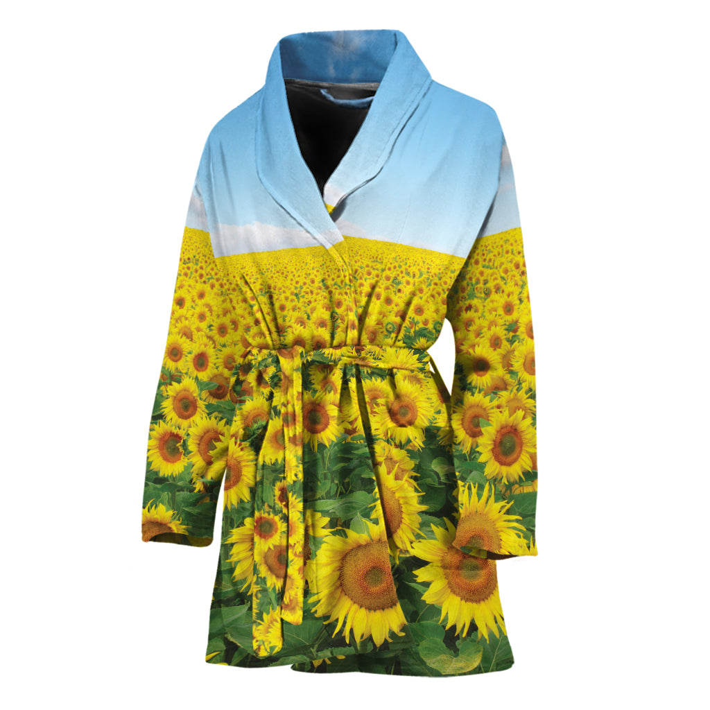 Sunflower Field Print Women's Bathrobe
