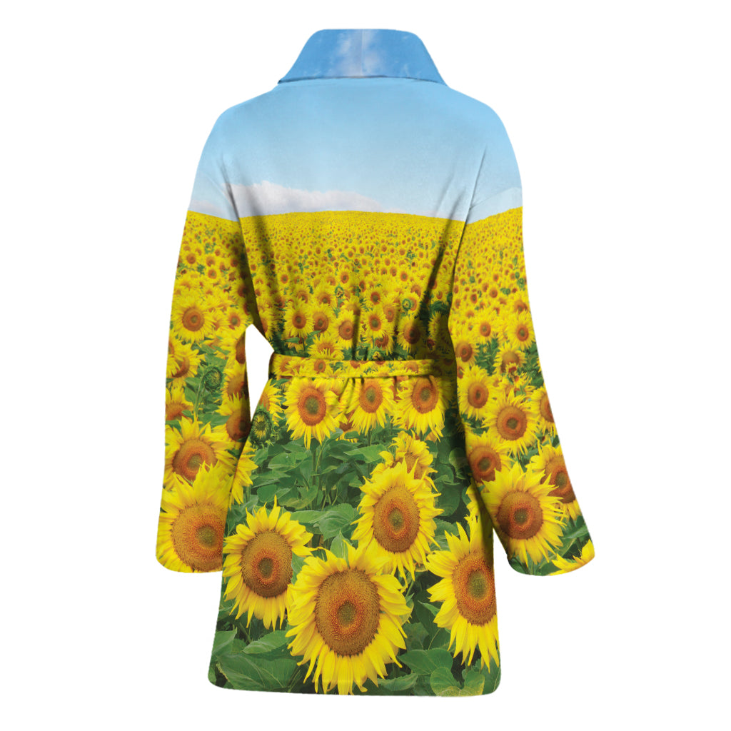 Sunflower Field Print Women's Bathrobe