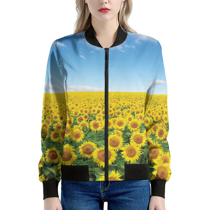 Sunflower Field Print Women's Bomber Jacket