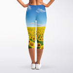 Sunflower Field Print Women's Capri Leggings