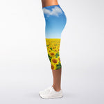 Sunflower Field Print Women's Capri Leggings
