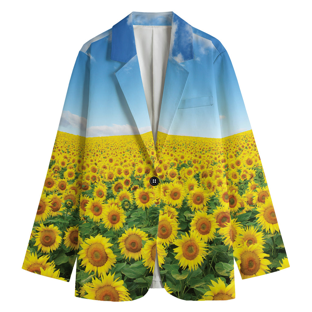 Sunflower Field Print Women's Cotton Blazer