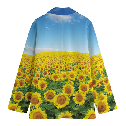 Sunflower Field Print Women's Cotton Blazer
