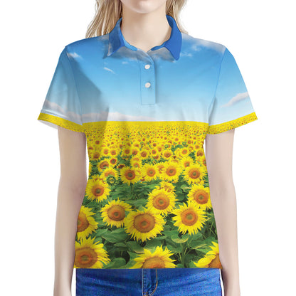 Sunflower Field Print Women's Polo Shirt