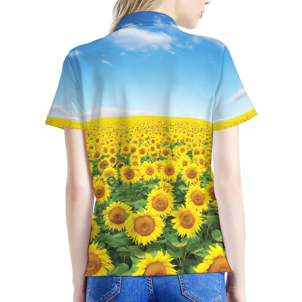 Sunflower Field Print Women's Polo Shirt