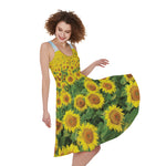 Sunflower Field Print Women's Sleeveless Dress