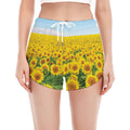 Sunflower Field Print Women's Split Running Shorts