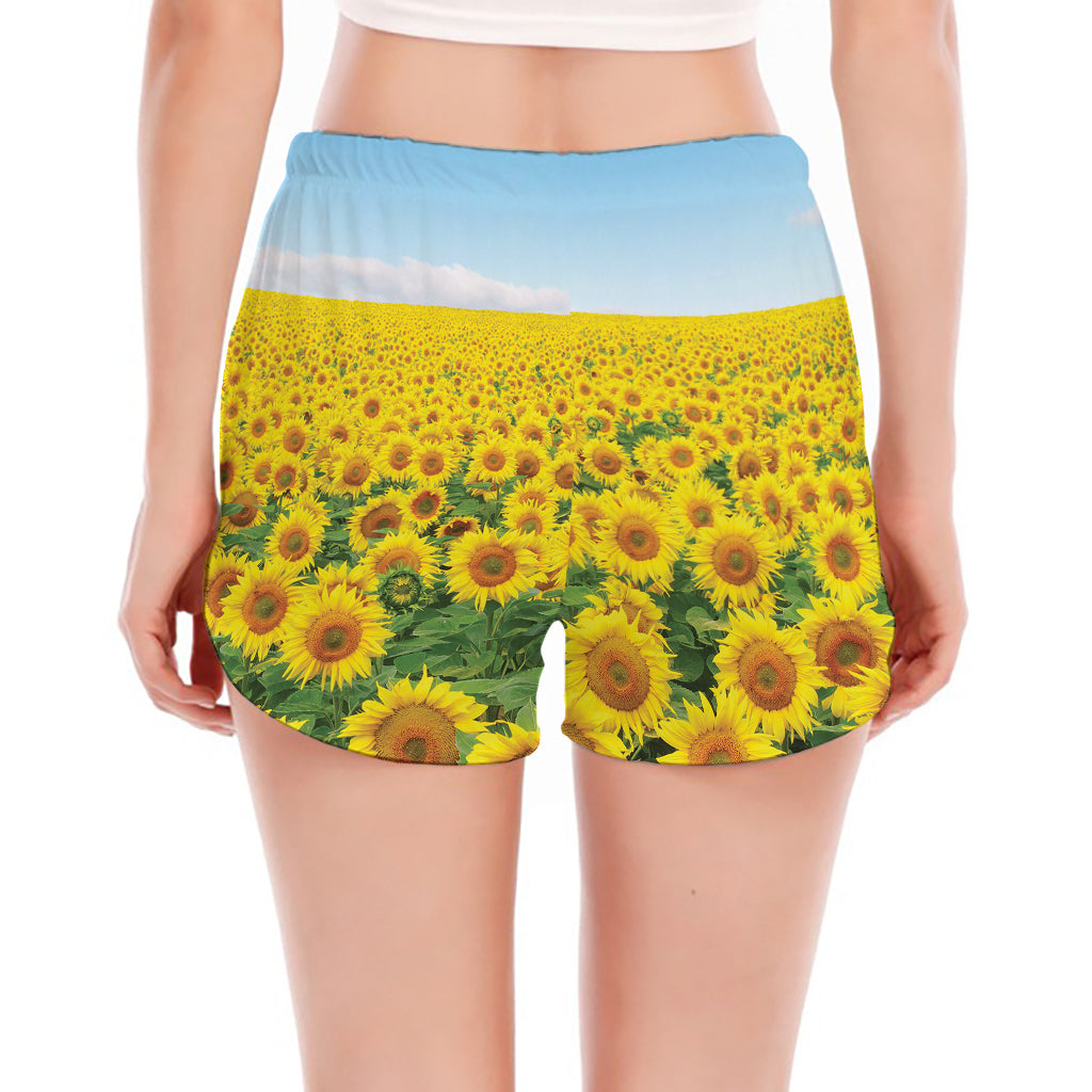 Sunflower Field Print Women's Split Running Shorts
