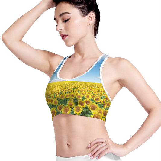 Sunflower Field Print Women's Sports Bra