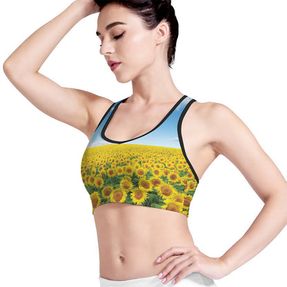 Sunflower Field Print Women's Sports Bra