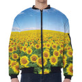 Sunflower Field Print Zip Sleeve Bomber Jacket
