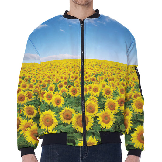Sunflower Field Print Zip Sleeve Bomber Jacket
