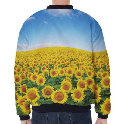 Sunflower Field Print Zip Sleeve Bomber Jacket