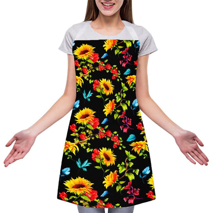 Sunflower Floral Pattern Print Adjustable Apron