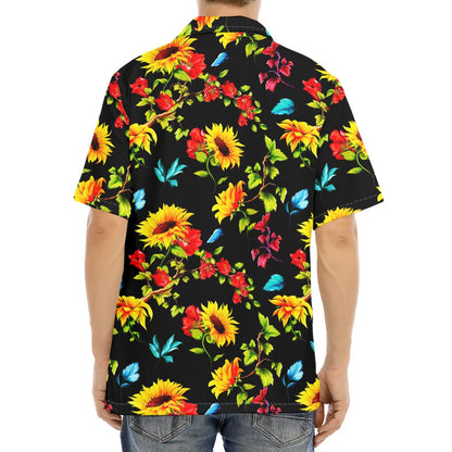 Sunflower Floral Pattern Print Aloha Shirt