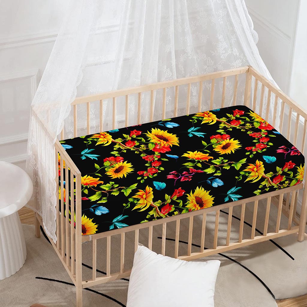 Sunflower Floral Pattern Print Baby Crib Sheet