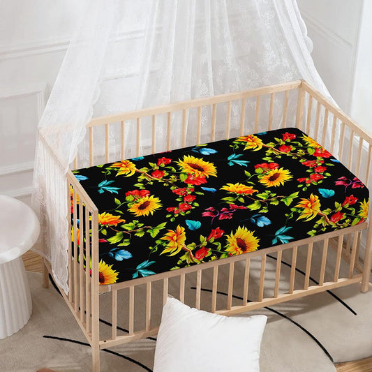 Sunflower Floral Pattern Print Baby Crib Sheet