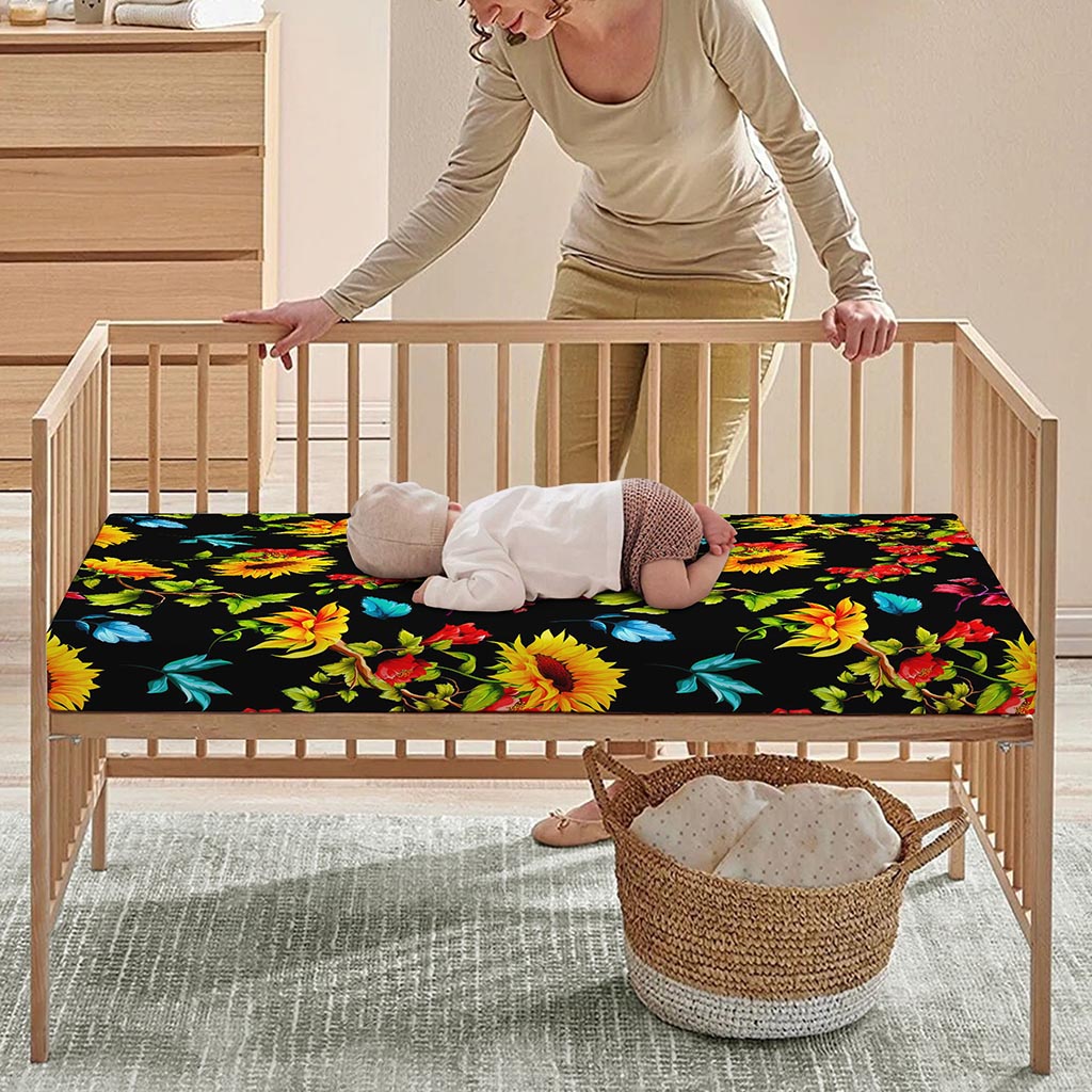 Sunflower Floral Pattern Print Baby Crib Sheet