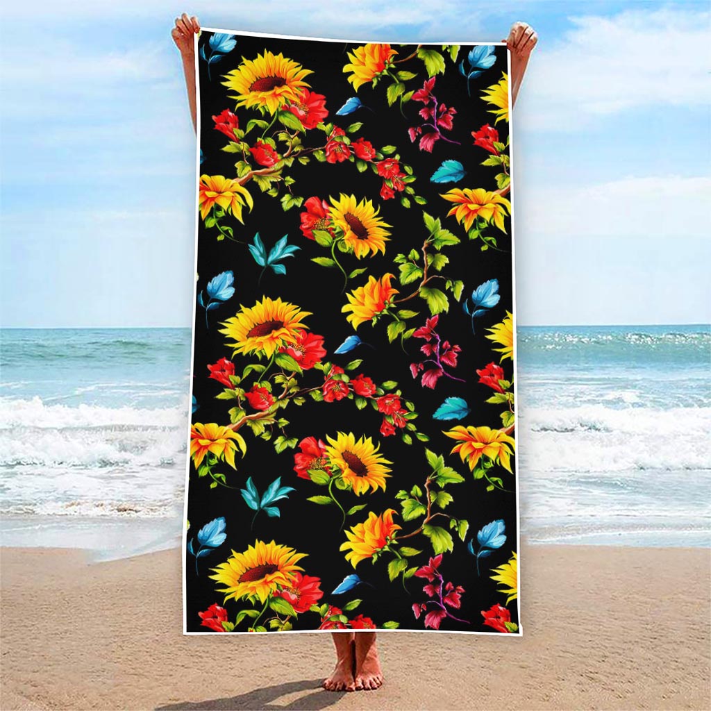 Sunflower Floral Pattern Print Beach Towel