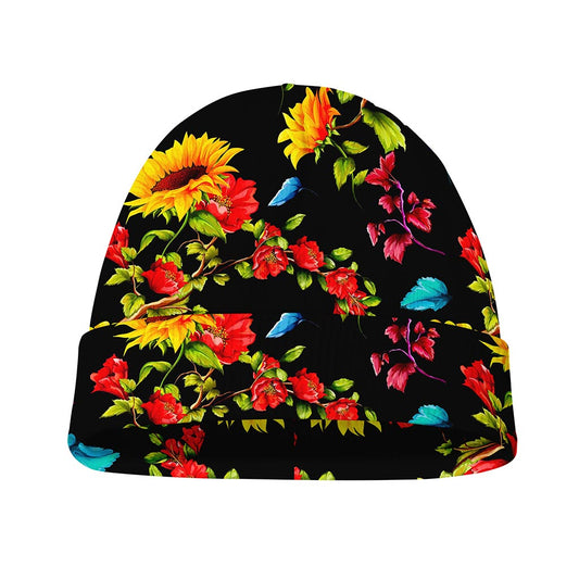Sunflower Floral Pattern Print Beanie